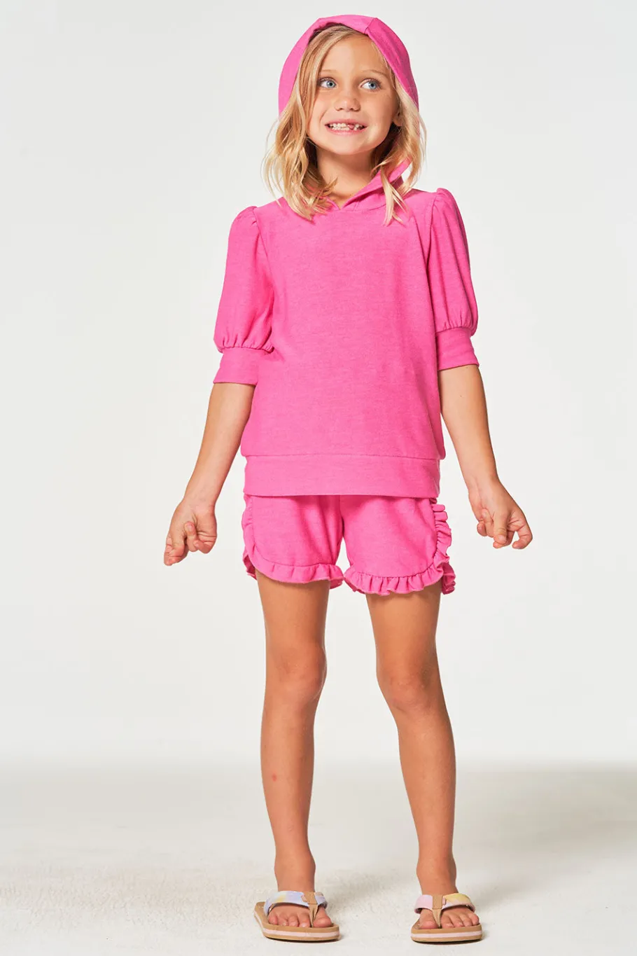 Outlet Chaser Brand Girls RPET Cozy Knit 3/4 Puff Sleeve Hoodie