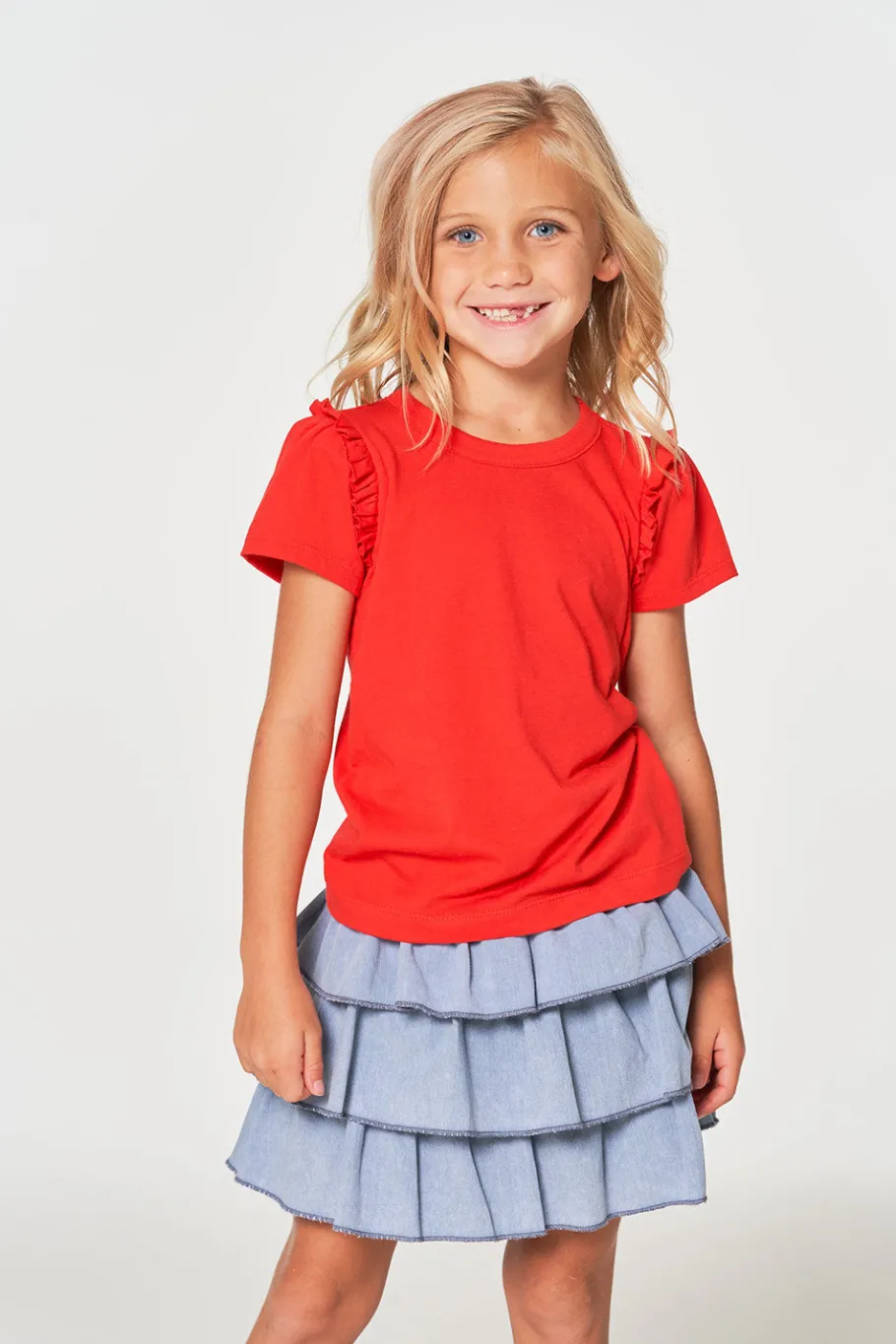 Outlet Chaser Brand Girls RPET Vintage Jersey Ruffle Puff Sleeve Tee