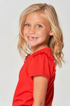 Outlet Chaser Brand Girls RPET Vintage Jersey Ruffle Puff Sleeve Tee