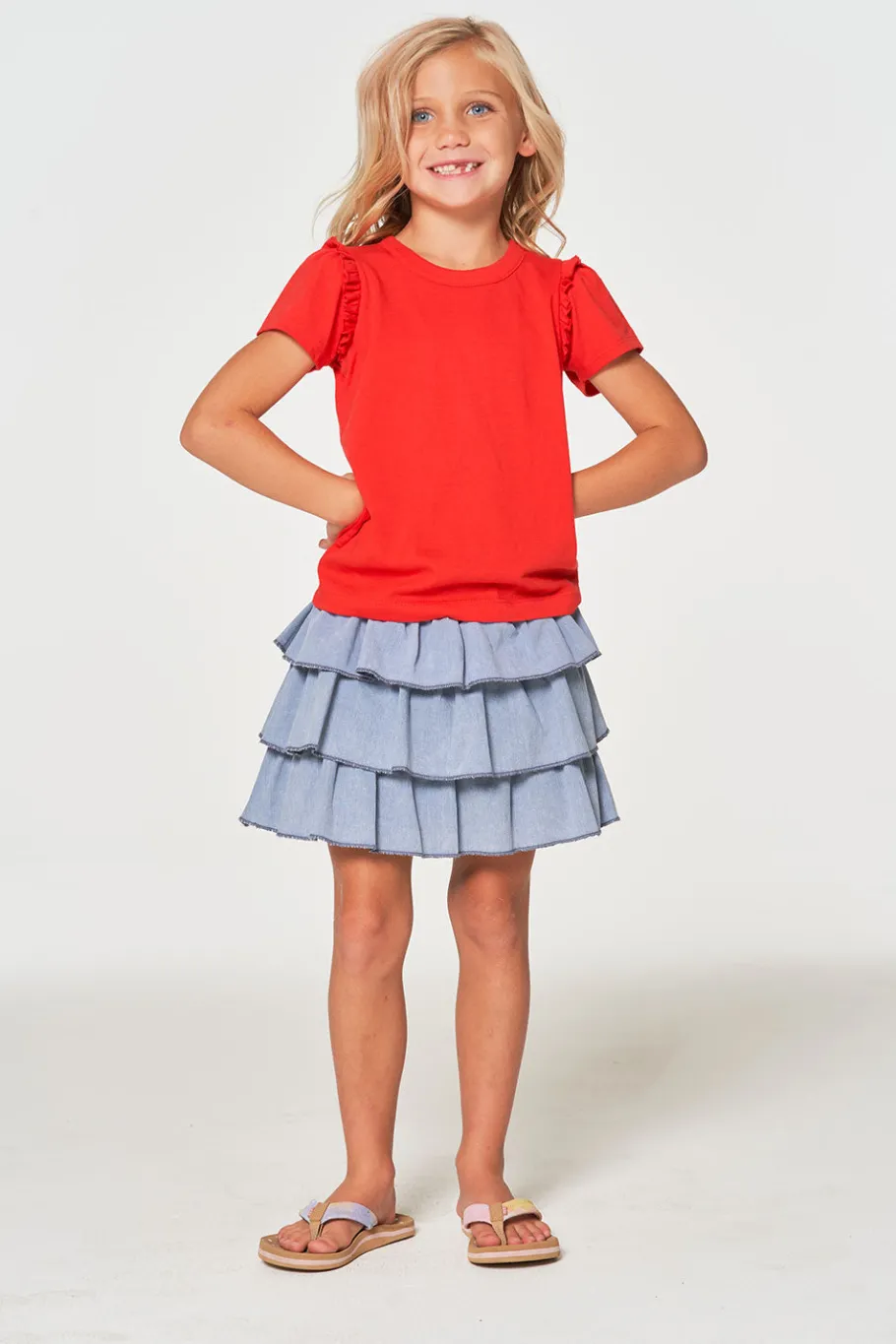 Outlet Chaser Brand Girls RPET Vintage Jersey Ruffle Puff Sleeve Tee
