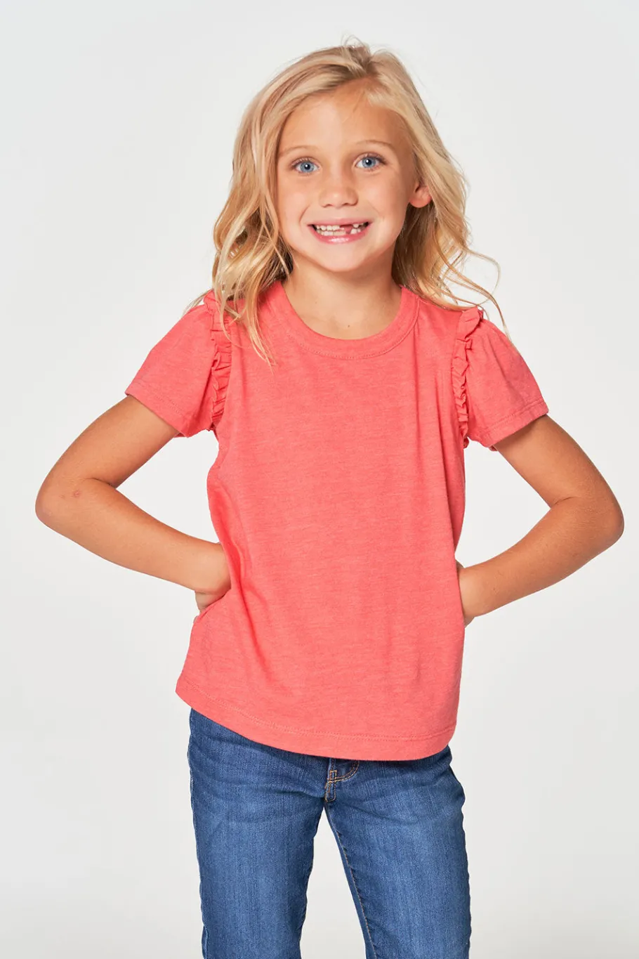 Cheap Chaser Brand Girls RPET Vintage Jersey Ruffle Puff Sleeve Tee