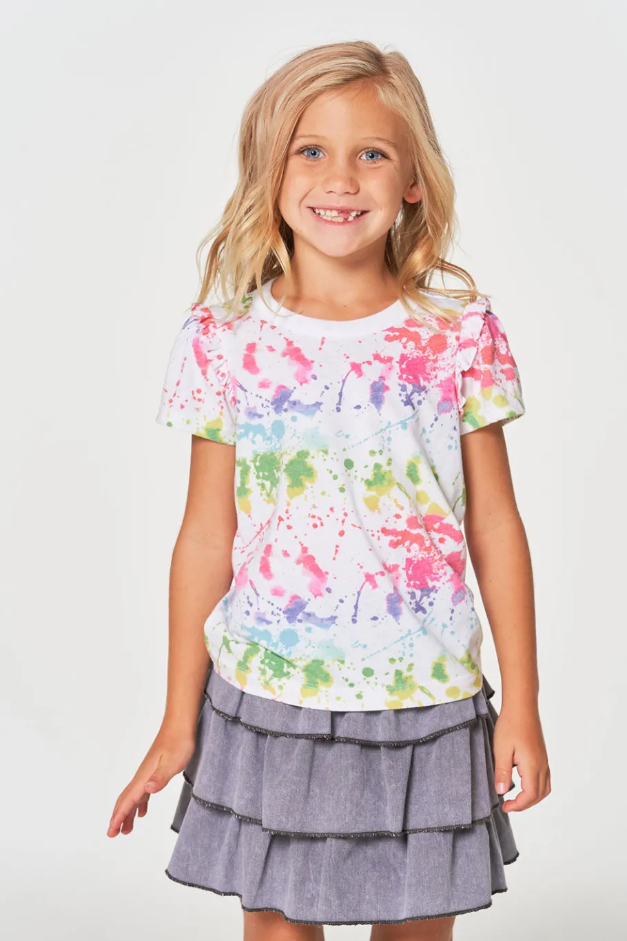 Outlet Chaser Brand Girls RPET Vintage Jersey Ruffle Puff Sleeve Tee