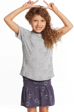Clearance Chaser Brand Glitter Hearts Girls Crew Neck Tee