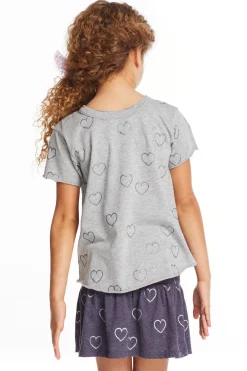 Clearance Chaser Brand Glitter Hearts Girls Crew Neck Tee