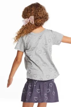 Clearance Chaser Brand Glitter Hearts Girls Crew Neck Tee