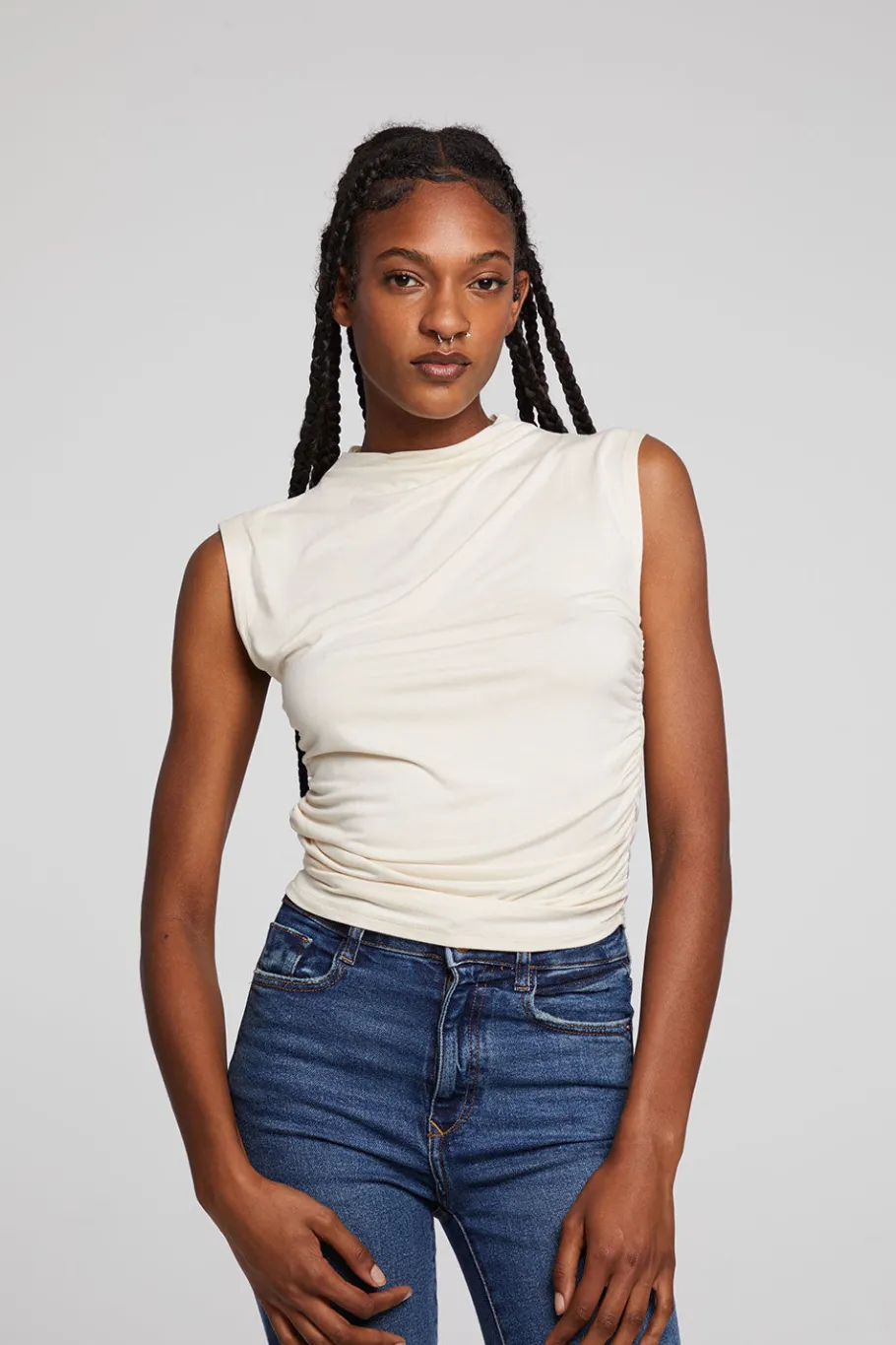 Discount Chaser Brand Haileyy White Cap Grey Tank Top