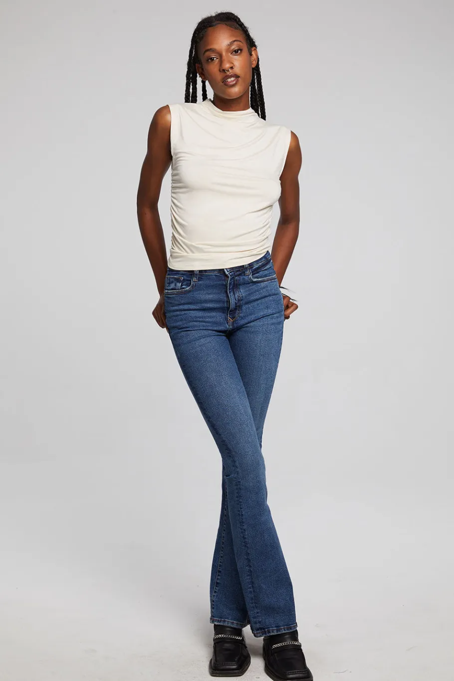Discount Chaser Brand Haileyy White Cap Grey Tank Top