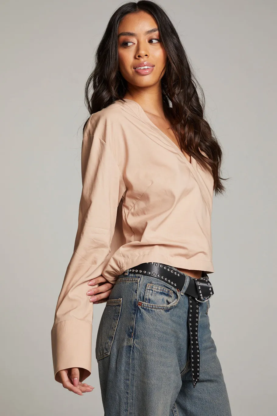 Clearance Chaser Brand Haleyy Warm Taupe Blouse