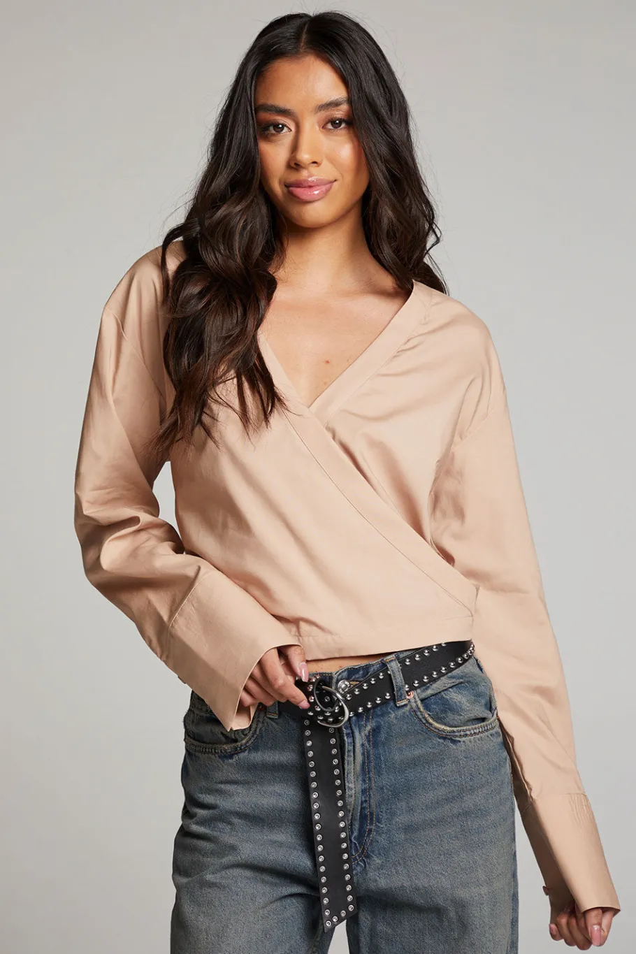 Clearance Chaser Brand Haleyy Warm Taupe Blouse