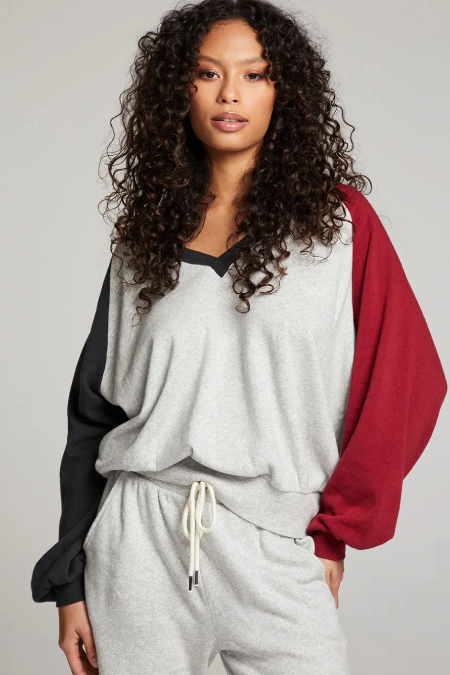 Cheap Chaser Brand Hannah Fire Color Block V Neck Pullover