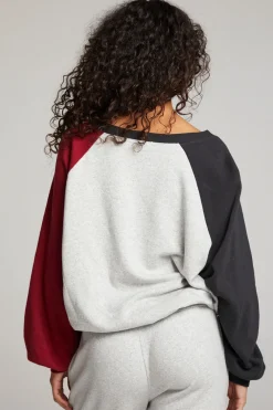 Cheap Chaser Brand Hannah Fire Color Block V Neck Pullover