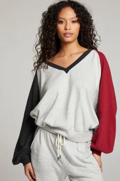 Cheap Chaser Brand Hannah Fire Color Block V Neck Pullover