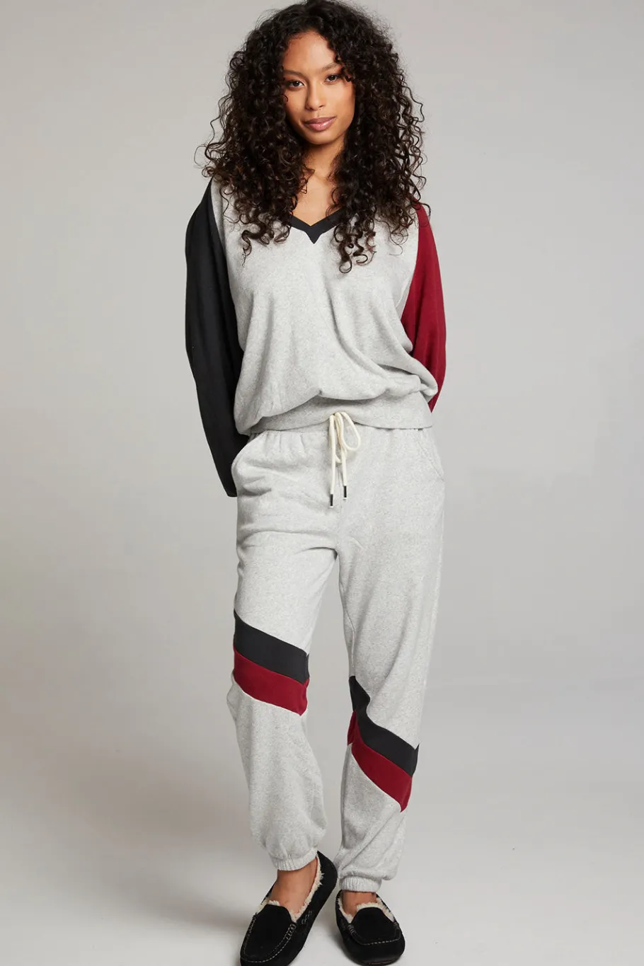 Cheap Chaser Brand Hannah Fire Color Block V Neck Pullover