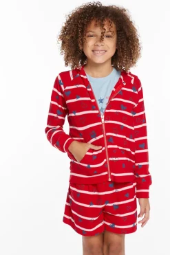 Discount Chaser Brand Heart Stripe Girls Zip-up Hoodie