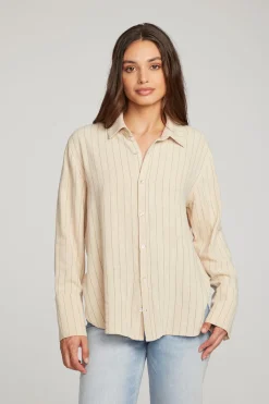 Store Chaser Brand Helena White Pinstripe Button Down