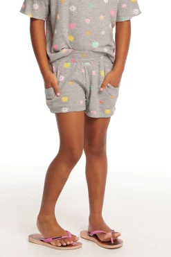 Fashion Chaser Brand Jade Embroidered Flowers Waffle Knit Girls Short