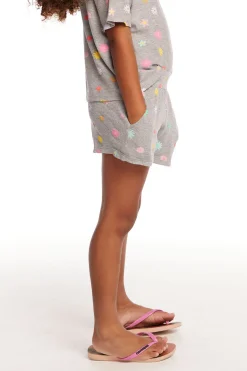 Fashion Chaser Brand Jade Embroidered Flowers Waffle Knit Girls Short
