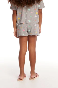 Fashion Chaser Brand Jade Embroidered Flowers Waffle Knit Girls Short