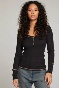 Discount Chaser Brand Licorice Long Sleeve Henley