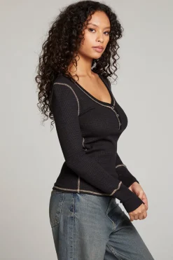 Discount Chaser Brand Licorice Long Sleeve Henley