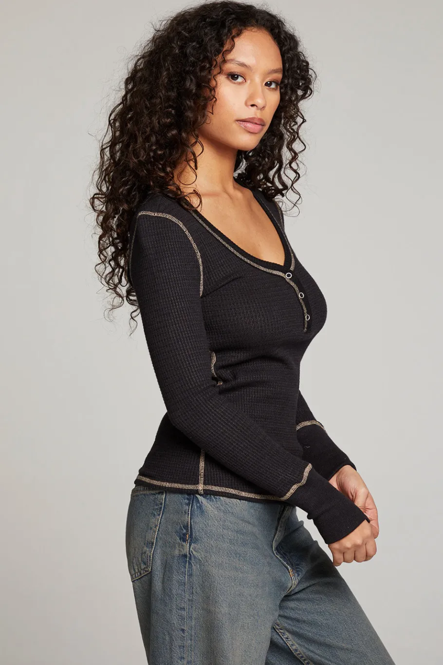 Discount Chaser Brand Licorice Long Sleeve Henley