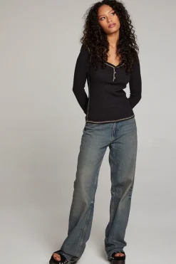 Discount Chaser Brand Licorice Long Sleeve Henley