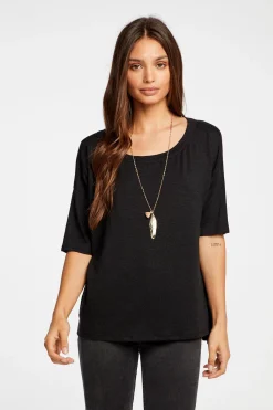 Cheap Chaser Brand Linen Jersey Cropped Short Sleeve Boxy Hi Lo Tee