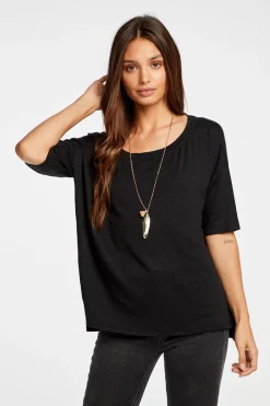 Cheap Chaser Brand Linen Jersey Cropped Short Sleeve Boxy Hi Lo Tee