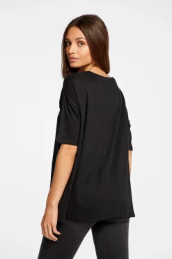 Cheap Chaser Brand Linen Jersey Cropped Short Sleeve Boxy Hi Lo Tee