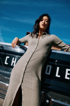 Clearance Chaser Brand Long Sleeve Button Down Collar Dress