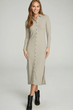 Clearance Chaser Brand Long Sleeve Button Down Collar Dress