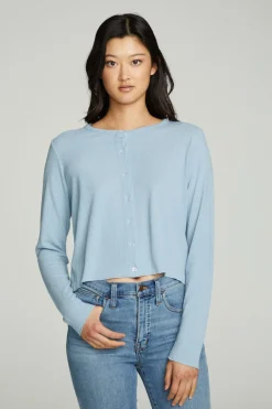 Fashion Chaser Brand Long Sleeve Button Down Semi Cropped Tee