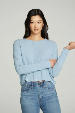 Fashion Chaser Brand Long Sleeve Button Down Semi Cropped Tee