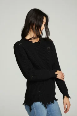Best Chaser Brand Long Sleeve Crew Neck Deconstructed Sweater Pullover