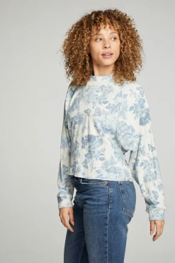 Fashion Chaser Brand Long Sleeve Cropped Mock Neck Raglan Tee