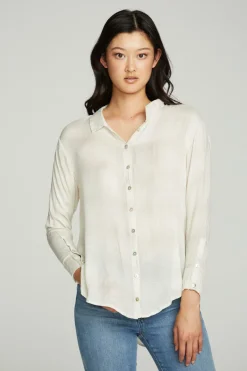 Best Chaser Brand Long Sleeve Drop Shoulder Hi Lo Button Down Shirttail Tunic