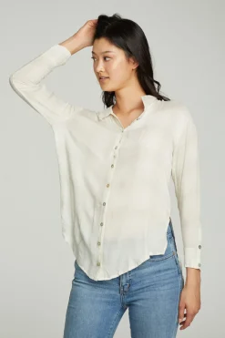 Best Chaser Brand Long Sleeve Drop Shoulder Hi Lo Button Down Shirttail Tunic