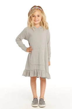 Hot Chaser Brand Long Sleeve Gravel Grey Hooded Ruffle Hem Dress