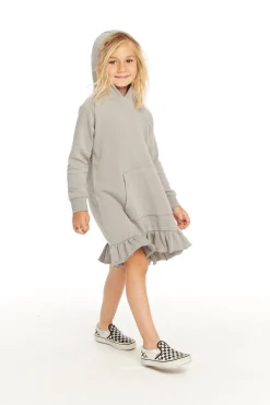 Hot Chaser Brand Long Sleeve Gravel Grey Hooded Ruffle Hem Dress