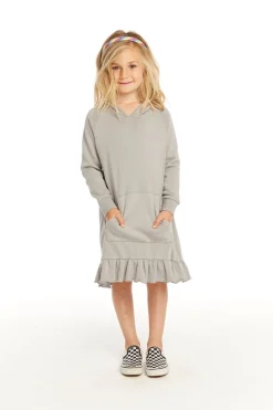 Hot Chaser Brand Long Sleeve Gravel Grey Hooded Ruffle Hem Dress