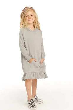 Hot Chaser Brand Long Sleeve Gravel Grey Hooded Ruffle Hem Dress