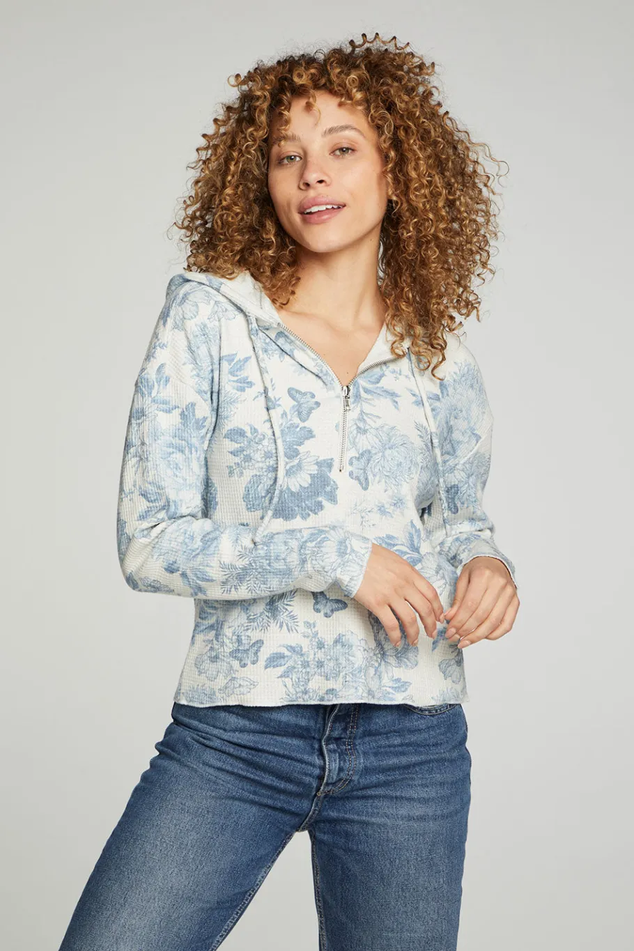 Best Chaser Brand Long Sleeve Semi Cropped Zip Front Hoodie