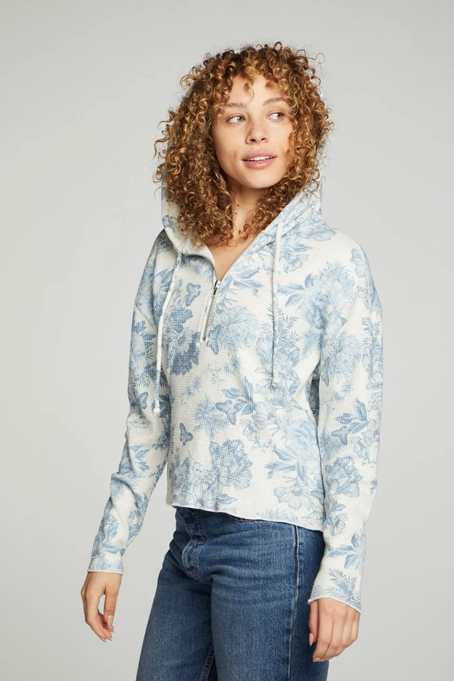 Best Chaser Brand Long Sleeve Semi Cropped Zip Front Hoodie
