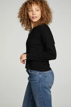 Cheap Chaser Brand Long Sleeve Semi Cropped Zip Front Hoodie