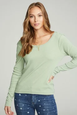 Cheap Chaser Brand Long Sleeve Shirred V-back Tee