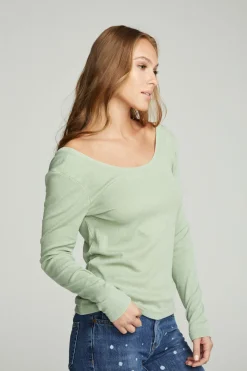 Cheap Chaser Brand Long Sleeve Shirred V-back Tee