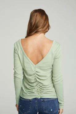 Cheap Chaser Brand Long Sleeve Shirred V-back Tee