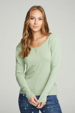 Cheap Chaser Brand Long Sleeve Shirred V-back Tee