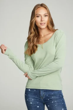 Cheap Chaser Brand Long Sleeve Shirred V-back Tee