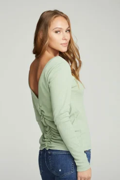 Cheap Chaser Brand Long Sleeve Shirred V-back Tee